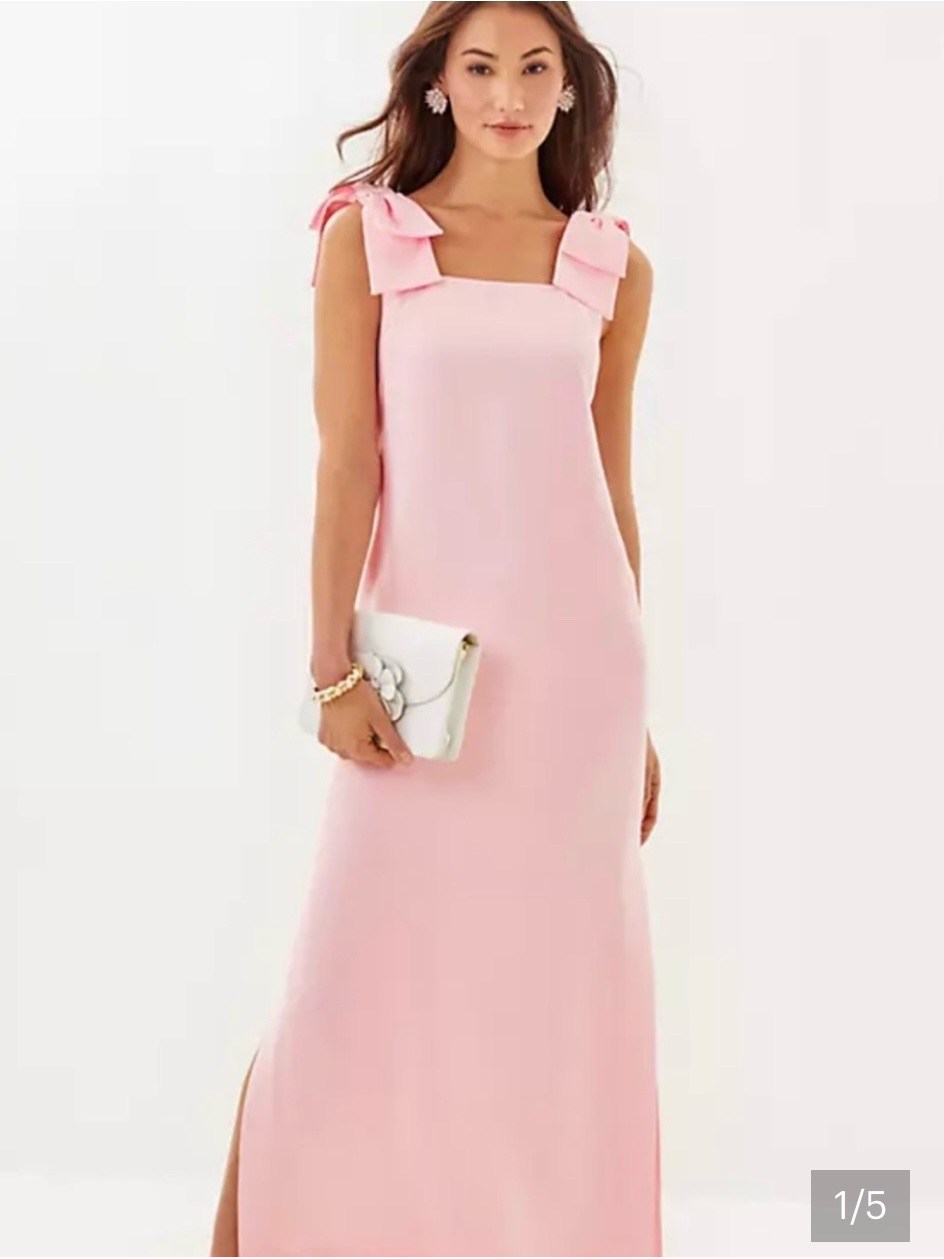 Lilly Pulitzer Blush Pink Maxi Dress With Bow Shoulder Straps